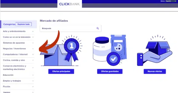 Clickbank tiene Embudos organizados por categorías